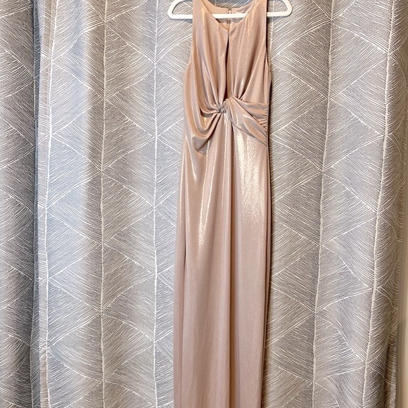 Halston Heritage Metallic Jersey Front Keyhole Gown Champagne 0 - Picture 4 of 8